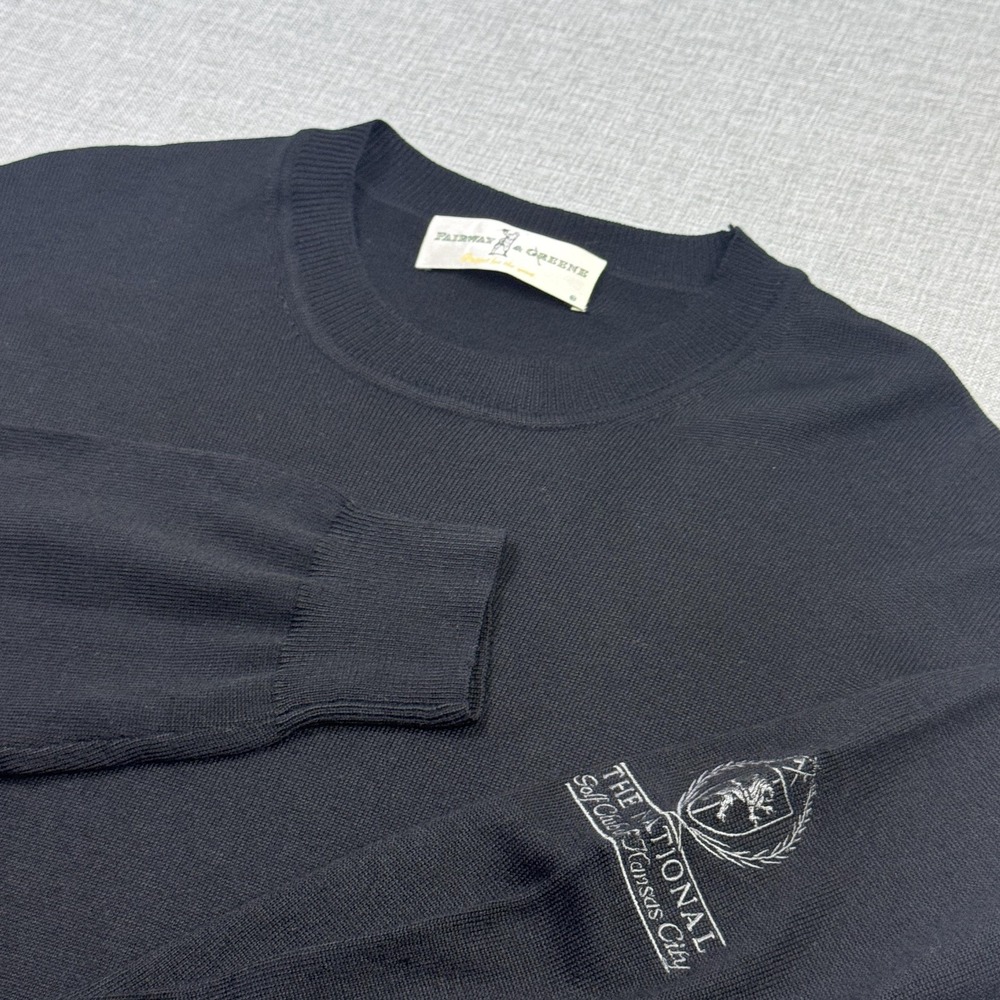 Fairway & Greene Wool Golf Sweater Pullover Mens XL Black Crew Neck Tight-Knit‎
